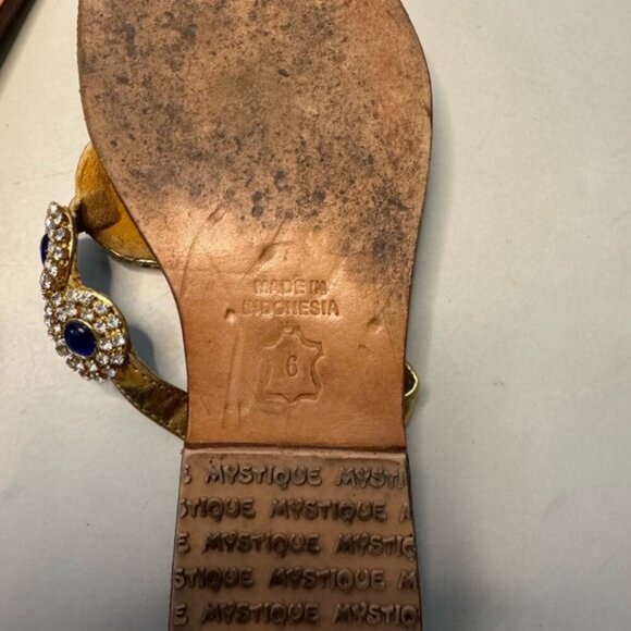 Tan Leather Sandals w/ Royal Blue and Silver Crystals - Size 6 | Chic & Elegant - Picture 5 of 5